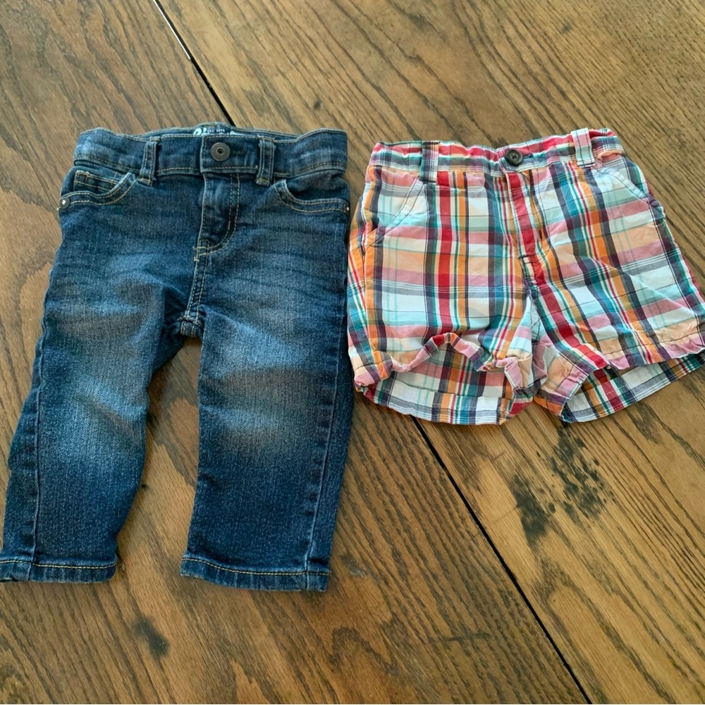 3-6m Janie & Jack Plaid Madras Shorts and Oshkosh Jeans